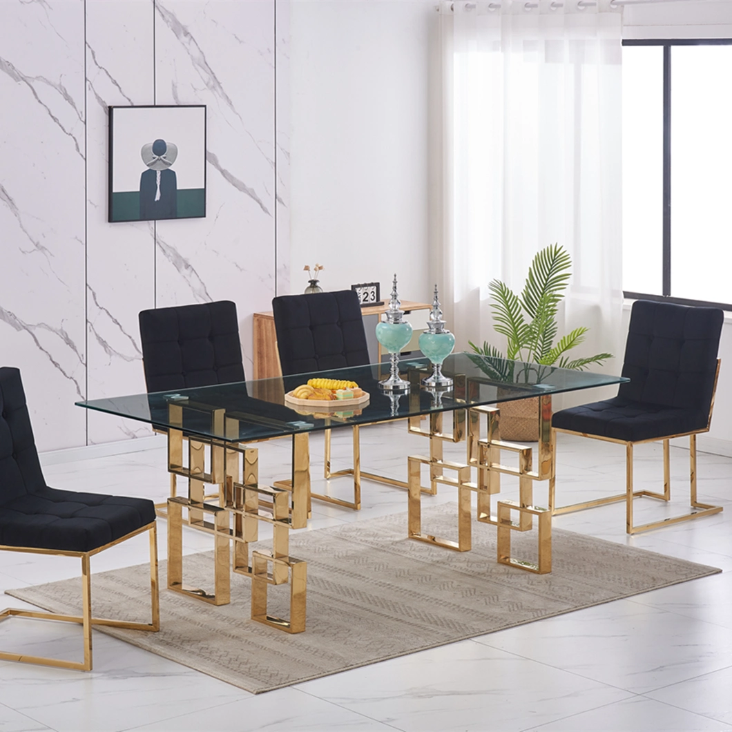 Wholesale Chinese Factory Price Modern Style Leisure Dining Room Furniture Rectangle Light Luxury Tempered Glass Dining Table Basic Customization