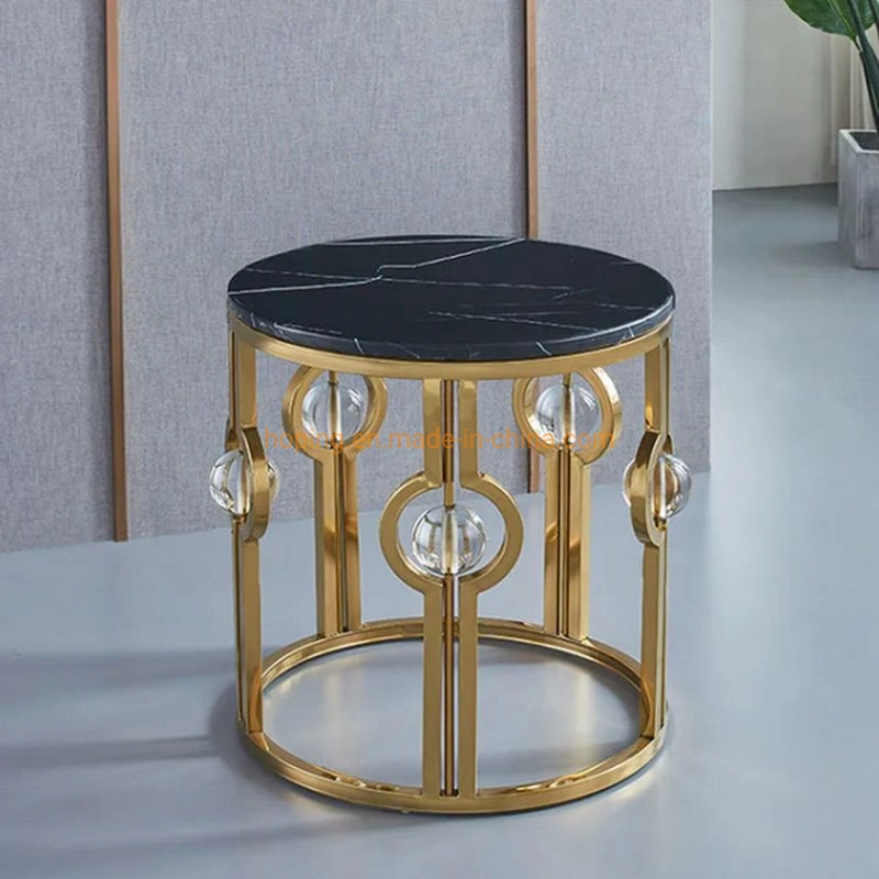 Modern Simple Gold-Plated Stainless Steel Marble Side Table Round Corner Table Coffee Table Tea Table