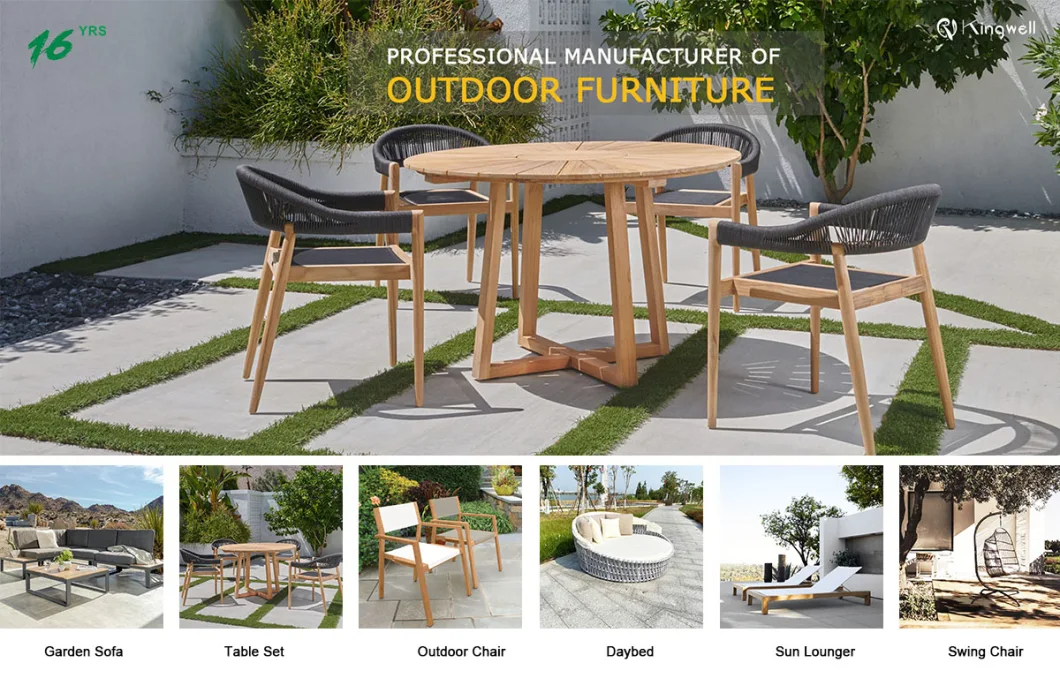 Outdoor Poly Wooden Aluminum Dining Table and Rope Chairs Furniture for Hotel Restaurant