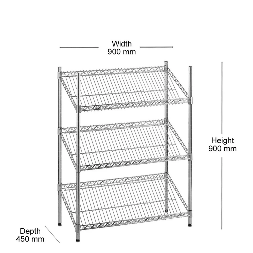 3 Tier Chrome Wire Shelving Unit with Slanted Shelves