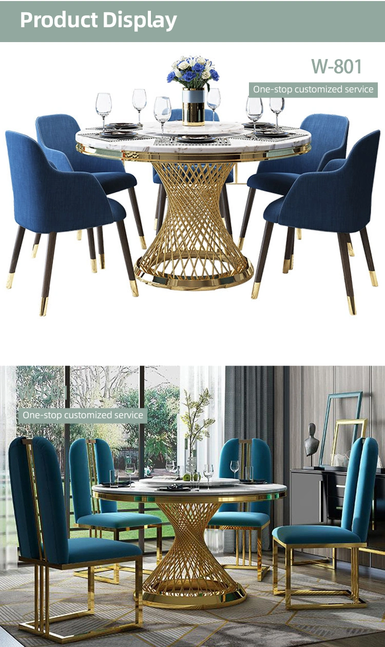 Modern Home Dining Furniture Sets Round Banquet Dining Marble Table with Metal Dining Chairs