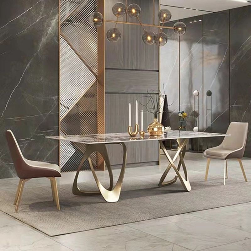 Light Luxury Style Gold Metal Leg Marble Top Dining Room Furniture Table Set for Kitchen