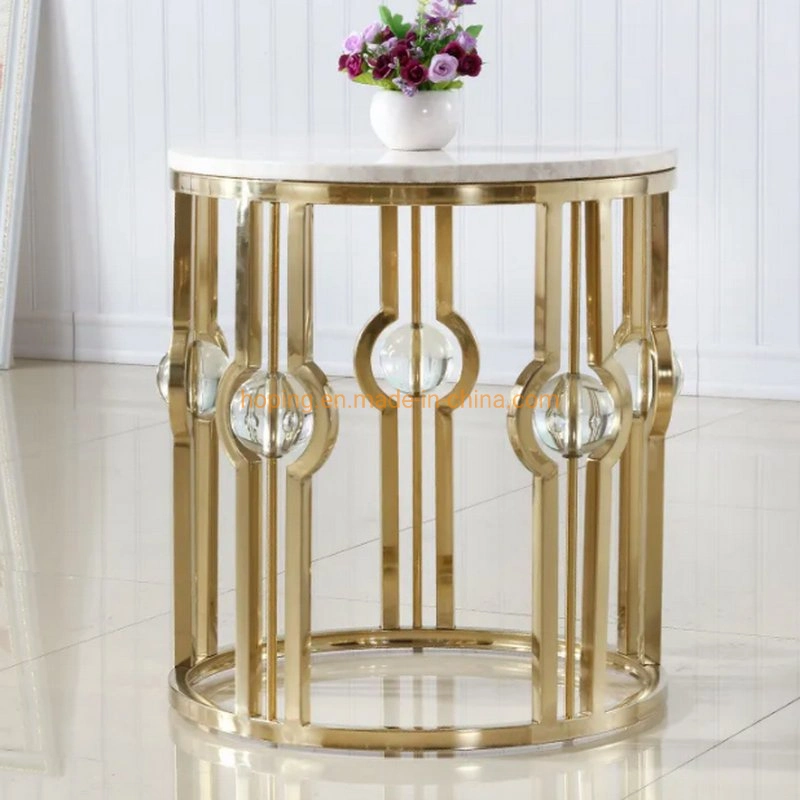 Modern Simple Gold-Plated Stainless Steel Marble Side Table Round Corner Table Coffee Table Tea Table