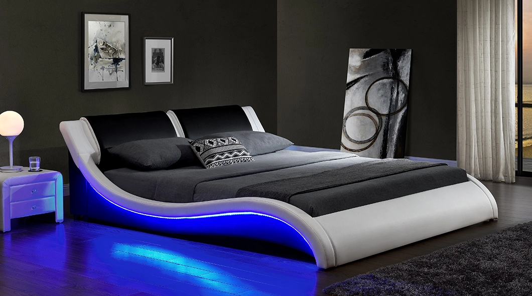 Willsoon 1178-1 Modern LED Bed Double/King Size Bed with S-Shape Upholstered Beds Furniture Basic Customization