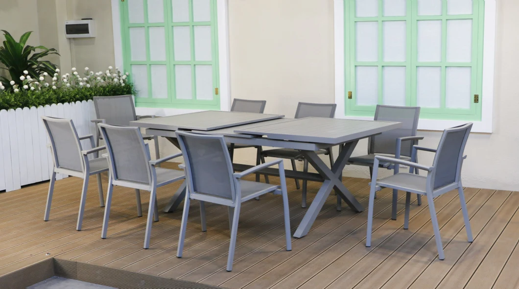Outdoor Table and Chair All Aluminum Metal with Stretch Function Demountable Structure Garden Furniture