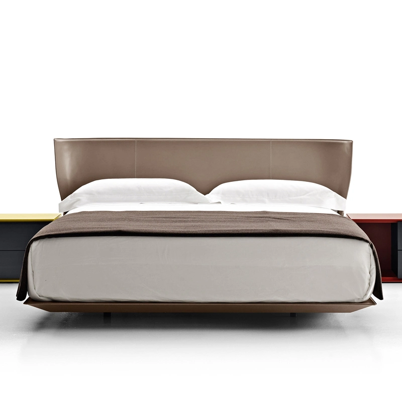 Italy Style Modern Bedroom Furniture Metal Beds New Design Saddle Leather Upholstered Bed Minimalism King Size Bed
