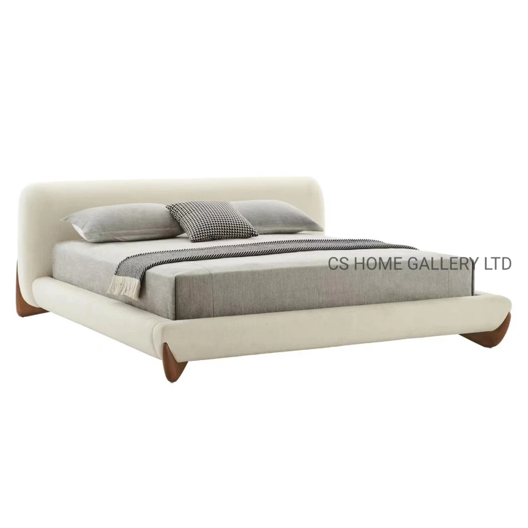 Customized Home Furniture Fabric Headboard Upholstered Bed Modern Style King Size Fabric Bed