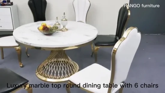 Tavolo da pranzo di lusso commerciale all'ingrosso Tavolo da pranzo in marmo con 6 sedie da pranzo in velluto