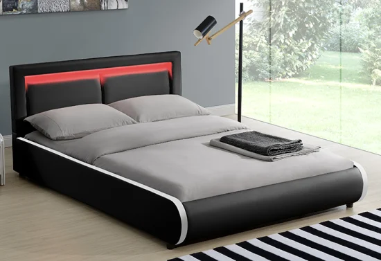 Willsoon Furniture 1124-1-2 Letto moderno dal design con cuscino, testiera imbottita, letto a LED