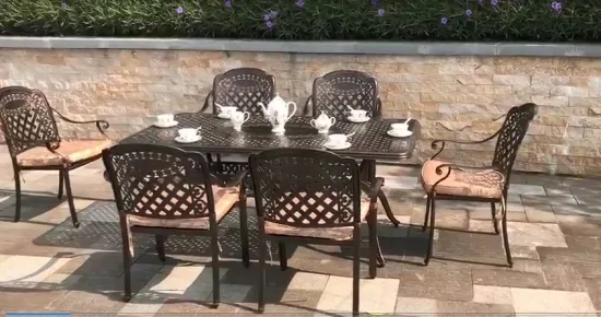 Nuovo set da ristorante per esterni in metallo, patio, giardino, tavolo e sedie in alluminio pressofuso